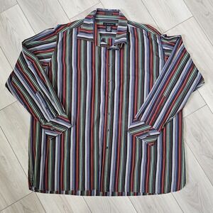 J. Ferrar Modern Fit Men's 2XL Tall Button Up Shirt Striped‎ Multicolor Black